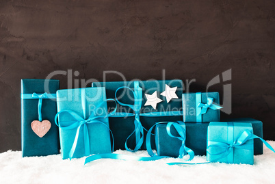 Turquoise Gifts, Copy Space For Advertisement, Snow