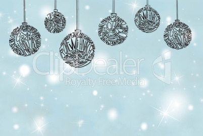Christmas Tree Ball Ornament, Light Blue Background, Copy Space