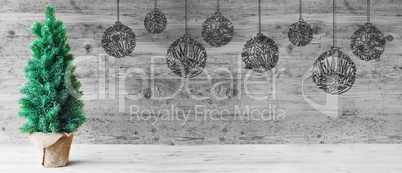 Tree, Ball, Copy Space, Gray Wooden Background