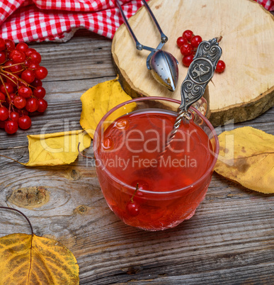 tea from viburnum berries in a transparent glass cup