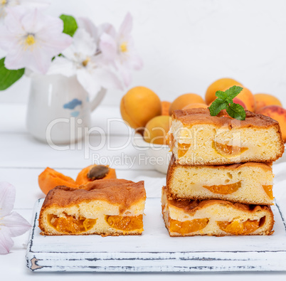 apricot biscuit cake cut into square pieces