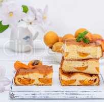 apricot biscuit cake cut into square pieces