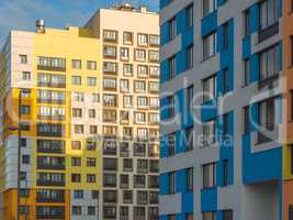 Modern residential complex with colorful design of building facades and developed infrastructure. Moscow, Russia