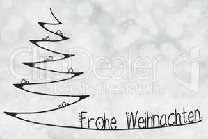 Tree, Frohe Weihnachten Means Merry Christmas, Gray Bokeh Background