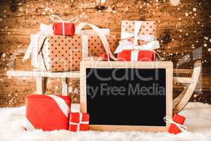 Sledge With Gifts, Copy Space For Advertisement, Snow