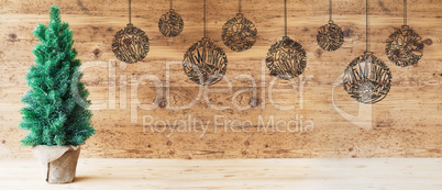 Tree, Ball, Copy Space, Brown Wooden Background