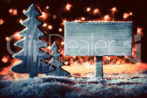 Wooden Sign, Rustic Christmas Tree, Snow, Copy Space