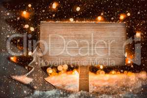 Rustic Christmas Tree, Snow, Copy Space, Snowflakes, Sign