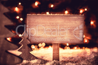 Wooden Christmas Tree, Snowflakes, Copy Space, Sign, Snow