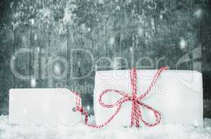 White Gift, Label, Copy Space, Snow, Grungy Cement