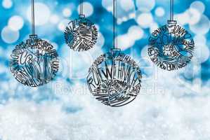 Christmas Tree Ball Ornament, Blue Background, Snow