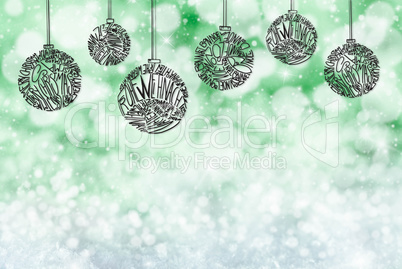 Christmas Tree Ball Ornament, Green Background, Copy Space
