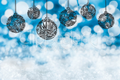 Christmas Tree Ball Ornament, Copy Space, Blue Background