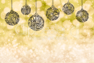 Christmas Tree Ball Ornament, Copy Space, Yellow Background, Snow