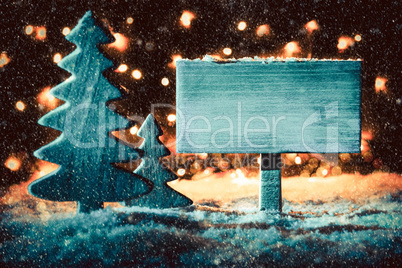 Sign, Wooden Christmas Tree, Copy Space, Snow, Snowflakes