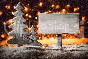 White Sign, Christmas Tree, Snow, Copy Space, Snowflakes
