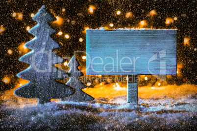 Sign, Christmas Tree, Snowflakes, Copy Space, Snow, Fairy Lights