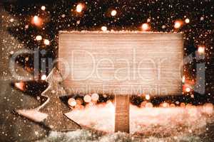 Christmas Tree, Snow, Copy Space, Snowflakes, Rustic Sign