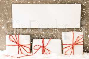Three White Gifts, Sign, Copy Space, Snow