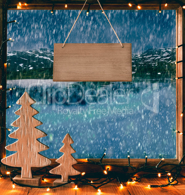 Christmas Window, Copy Space, Lake Winter Scenery