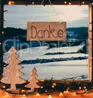 Window, Calligraphy Danke Means Thank You, Snow