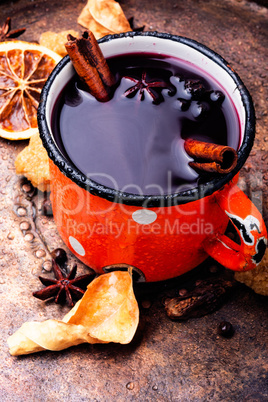 Traditional mulled wine in mug