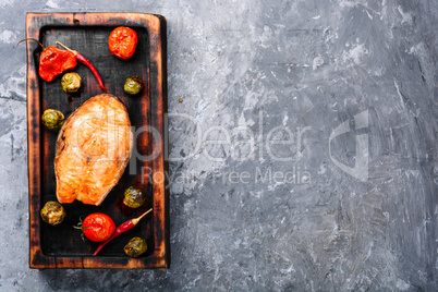 Baked salmon steak