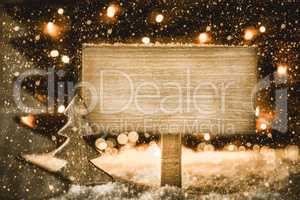 Wooden Christmas Tree, Snow, Copy Space, Snowflakes, Sign