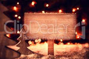 Retro Christmas Tree, Snowflakes, Copy Space, Sign, Snow
