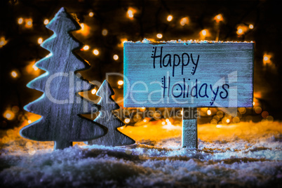 Sign, Christmas Tree, Snow, Calligraphy Happy Holidays, Snowflakes