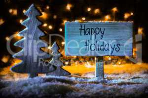 Sign, Christmas Tree, Snow, Calligraphy Happy Holidays, Snowflakes