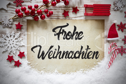 Red Decoration, Calligraphy Frohe Weihnachten Means Merry Christmas