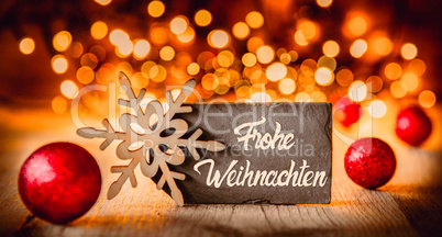 Plate, Calligraphy Frohe Weihnachten Means Merry Christmas, Red Balls
