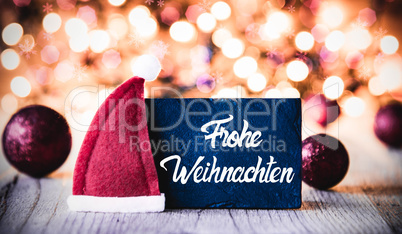 Plate, Calligraphy Frohe Weihnachten Means Merry Christmas, Santa Hat