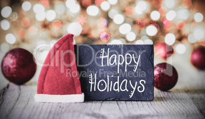 Plate, Calligraphy Happy Holidays, Santa Hat, Purple Balls