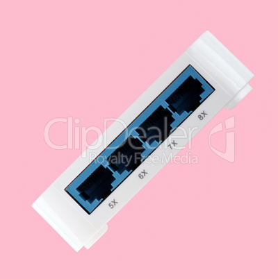 White 8 Port Plastic Ethernet Switch isolated on pink background