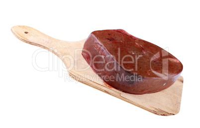 Piece Meat on Wood Board Isolated