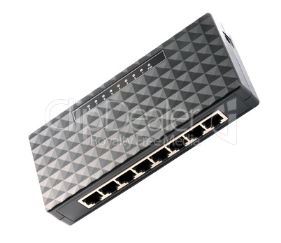 black 8 Port Plastic Ethernet Switch isolated on white backgroun