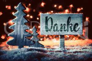 Sign, Tree, Calligraphy Danke Mean Means Thank You, Snow