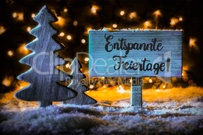 Sign, Tree, Snowflakes, Calligraphy Entspannte Feiertage Means Merry Christmas