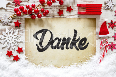 Christmas Decoration, Calligraphy Danke Means Thank You, Snow