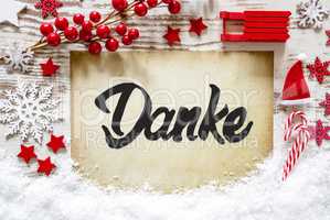 Christmas Decoration, Calligraphy Danke Means Thank You, Snow