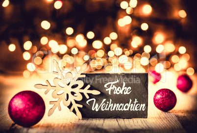 Plate, Calligraphy Frohe Weihnachten Means Merry Christmas, Purple Balls