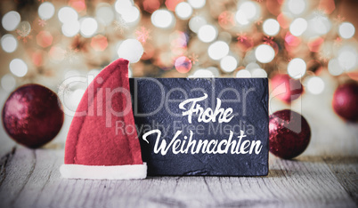 Plate, Calligraphy Frohe Weihnachten Means Merry Christmas, Santa Claus Hat
