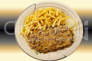 Jaeger Viennese Schnitzel with French fries