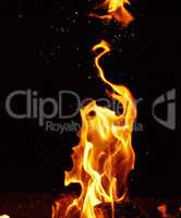 bright orange and yellow flames with sparks