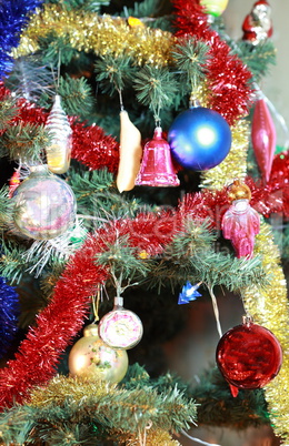 toys on green christmas fir