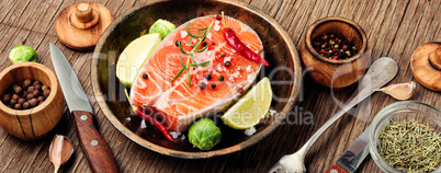 Raw salmon steak