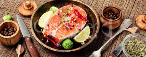 Raw salmon steak