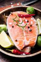 Raw salmon steak